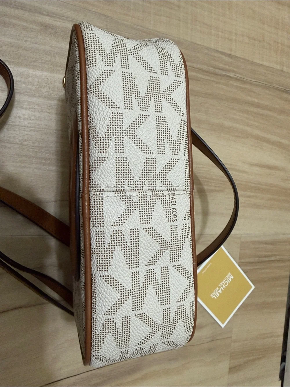 Michael Kors Cream Logo Crossbody with Brown Leather Patch